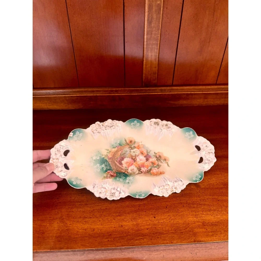 Antique RS Prussia celery relish dish porcelain gold rim early 1900's